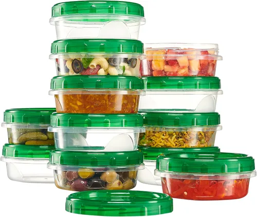 Vista 12 de PLASTICPRO Paquete de 6 recipientes de almacenamiento de alimentos con tapa giratoria con rosca verde, recipientes reutilizables de 4 onzas
