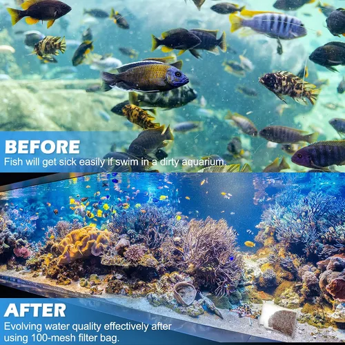 Vista 5 de Shappy 15 bolsas de malla de filtro de acuario de 3 tamaños, 150 micrómetros de filtro fino, bolsas con cremallera para biosferas de carbón