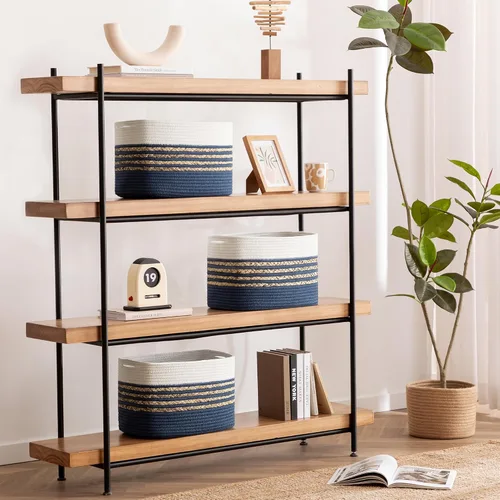 Vista 4 de UBBCARE Paquete de 1 canasta para organizar, cestas de almacenamiento tejidas para juguetes y toallas, cesta rectangular de cuerda de algodón