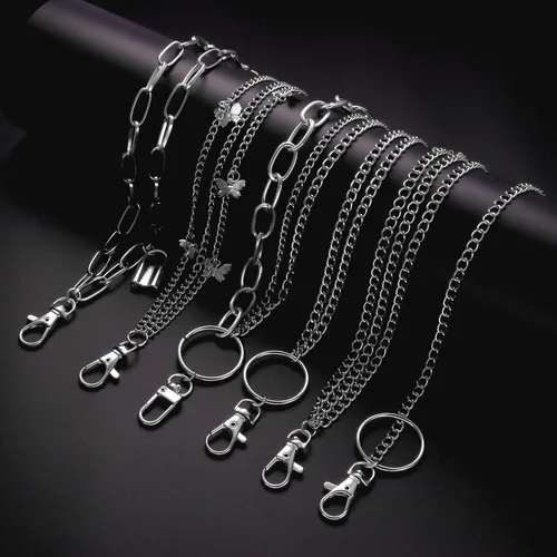 Vista 5 de 6 Pieces Pants Chain Wallet Chain Butterfly Lock Charm Jeans Chains Pocket Punk Chain Hip Hop Rock Chains for Women Men