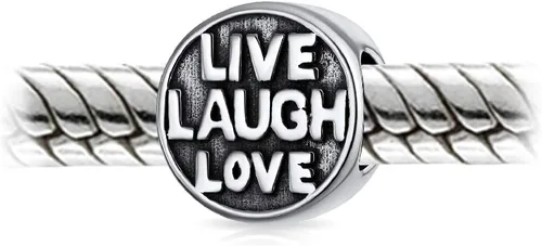 Vista 2 de Palabra Live Laugh Love Mantra Inspirador redondo Charm Bead para mujeres para adolescentes plata esterlina .925 se adapta a pulseras europeas