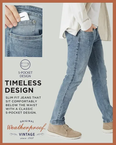 Vista 4 de Weatherproof Vintage Jeans para hombre Jeans de mezclilla súper suaves Jeans elásticos para hombre, jeans azules y negros para hombres, jeans