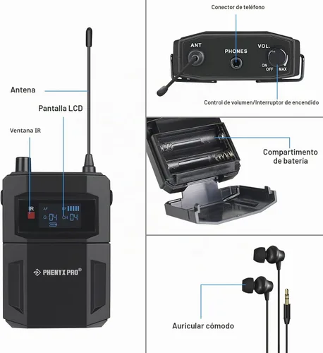 Vista 2 de Phenyx Pro PTM-11/PTM-22 Sistema de monitores intrauditivos mono inalámbricos con receptor Bodypack, rendimiento con frecuencias ajustables