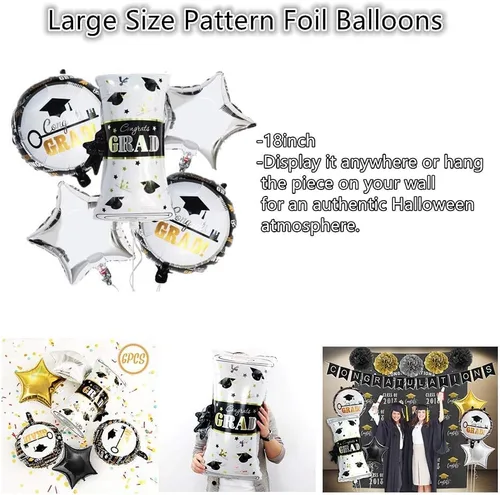 Vista 3 de Suministros de decoración para fiestas de graduación 2023 [45 piezas] – Juego de pancartas de globos de graduación LEWOTE 2022