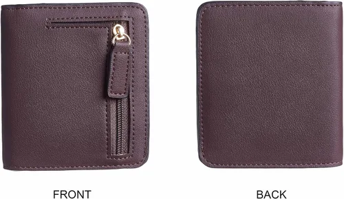 Vista 5 de Gostwo - Cartera compacta de piel genuina de lujo para mujer con bloqueo de RFID y ventana de identificación