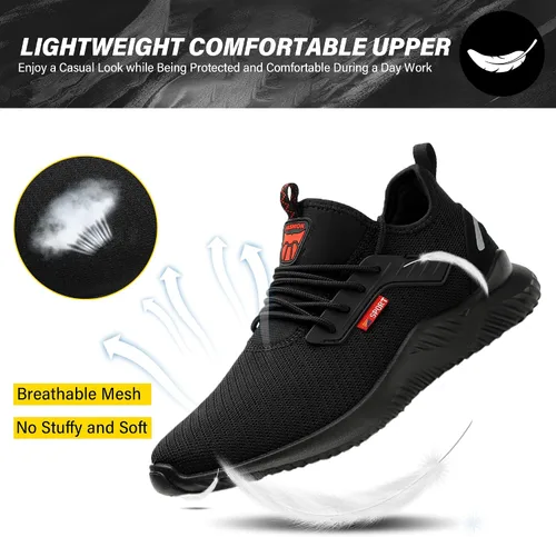Vista 5 de Zapatos de punta de acero impermeables para hombres y mujeres, zapatos de trabajo ligeros, zapatillas de seguridad cómodas a prueba de pinchazos