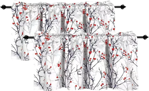 Vista 10 de Cenefas de cortina opacas para ventanas de cocina, ramas de árbol, estampado de pájaros, cenefas cortas para ventana de dormitorio, sala de estar