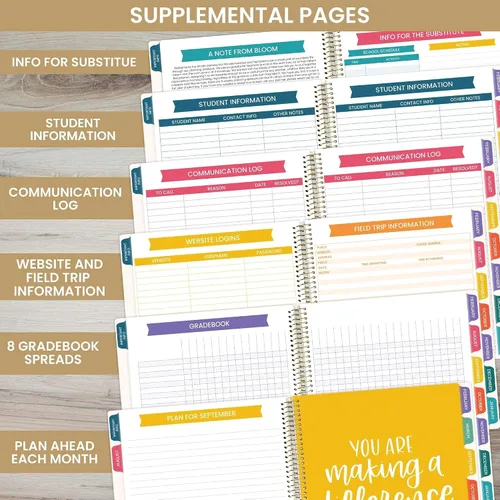 Vista 6 de bloom daily planners Agenda y calendario para profesores de año académico sin fecha, libro organizador de plan de lecciones de 7 períodos