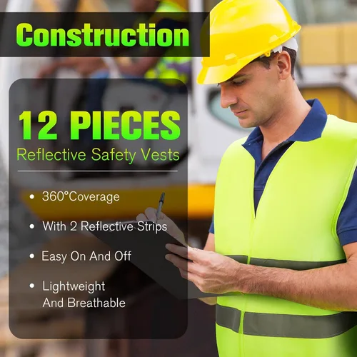 Vista 7 de Coume Chalecos de seguridad reflectantes de alta visibilidad, chalecos de trabajo de construcción de malla con 2 tiras reflectantes