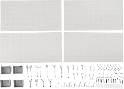 Vista 6 de Amazon Basics Kit de tablero rectangular de metal para almacenamiento de pared, resistente al óxido y a los arañazos, 48 piezas, gris