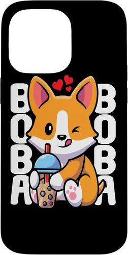 Vista 21 de Funda Kawaii con diseño de corazón de té de burbujas para iPhone 16 Kawaii Boba Dog Corgi Tea Drink