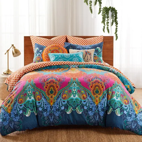 Vista 7 de Levtex Home - Juego de colcha Mackenzie - Colcha individual y una funda estándar - Bohemia - Verde azulado, naranja, amarillo, verde, azul - Colcha