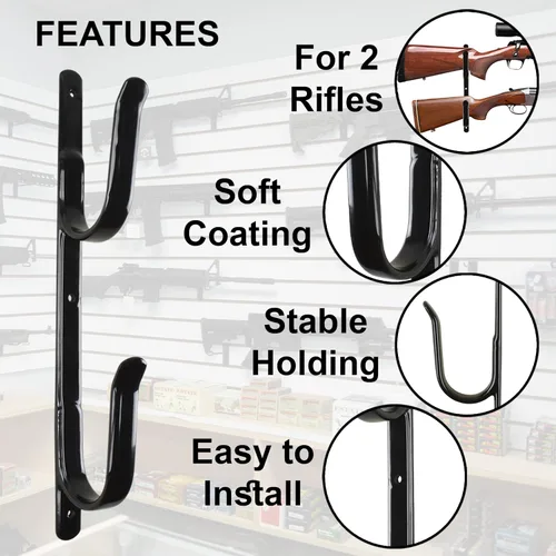 Vista 3 de Soportes para pistola – Soporte de pared para pistola – Ganchos para pistola de caza de rifles – 2 ganchos en J de metal recubierto de PVC