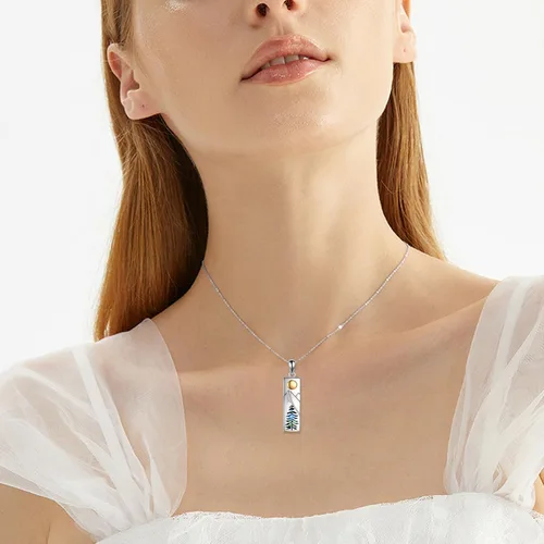 Vista 2 de YFN Collar de montaña para mujer, collar de plata de ley, regalo de joyería para esquiadores, excursionistas, campistas, escaladores y amantes