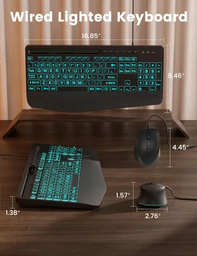 Vista 9 de Combo de teclado y mouse con cable, retroiluminación de impresión grande, reposamuñecas ergonómico, 6 DPI RGB para PC/Windows, ideal para personas