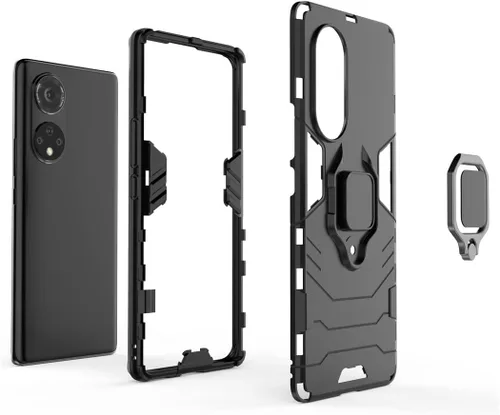 Vista 4 de Compatible con Huawei Nova 9 Pro, funda Honor 50 Pro, soporte de anillo de metal a prueba de golpes (funciona con soporte magnético para automóvil)
