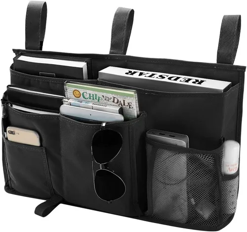Vista 12 de Bseash Organizador de litera, organizador de cama colgante para mesita de noche, bolsa de almacenamiento con 4 bolsillos y 2 ganchos