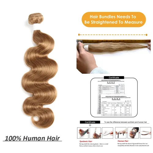 Vista 5 de X-TRESS Paquetes de cabello humano ondulado 10A, rubio miel, extensiones de cabello Remy ondulado, extensiones de cabello Remy de tejido rápido