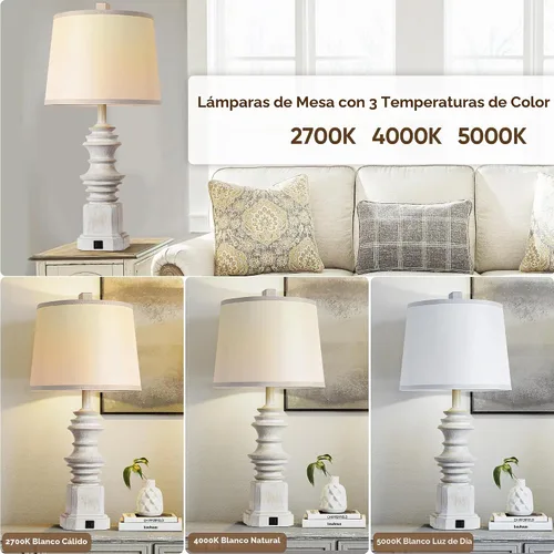 Vista 2 de QiMH Juego de 2 lámparas de mesa para mesita de noche, lámpara de noche