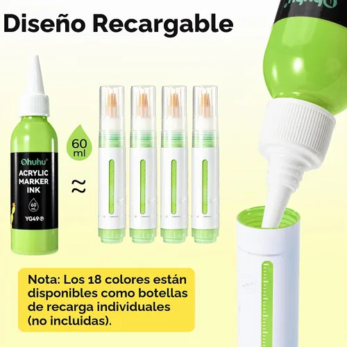 Vista 2 de Ohuhu Acrylic Paint Markers Refillable Acrylic Markers Opaque - Mauna Kea