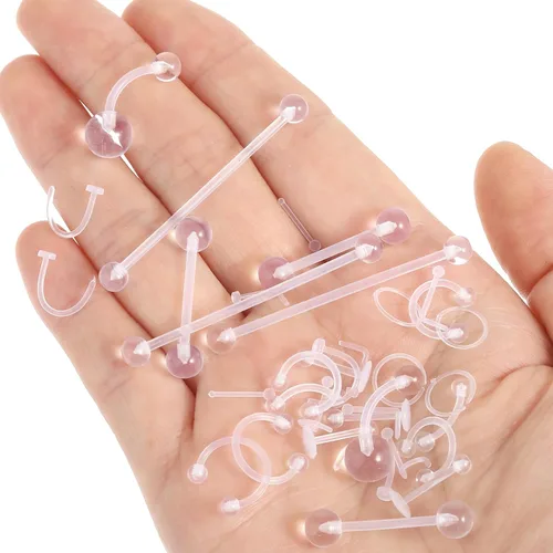Vista 5 de Kit de 48 retenedores de piercing transparentes: retenedor acrílico para tabique, aretes de nariz transparentes para el trabajo, joyería de piercing