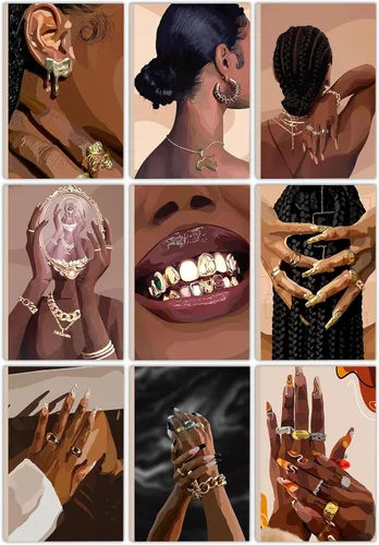 Vista 8 de VejiA Impresión artística femenina negra, pintura de pared de estilo bohemio, pintura decorativa abstracta de mujer afroamericana, adecuada