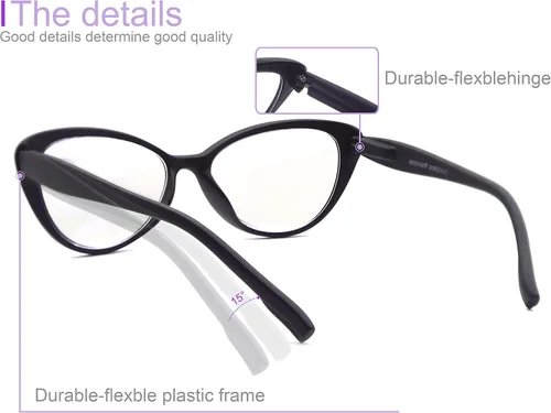 Vista 5 de MODFANS Lentes de lectura con luz azul para mujer 0.0, bisagras de resorte, antirreflejos, fatiga ocular UV, lentes de computadora para mujer