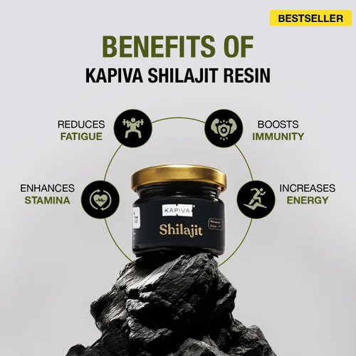 Vista 3 de Kapiva Resina Shilajit del Himalaya 100% pura, de alta potencia para hombres y mujeres, 40 porciones de 500 mg 80+ minerales traza, hasta un 70%