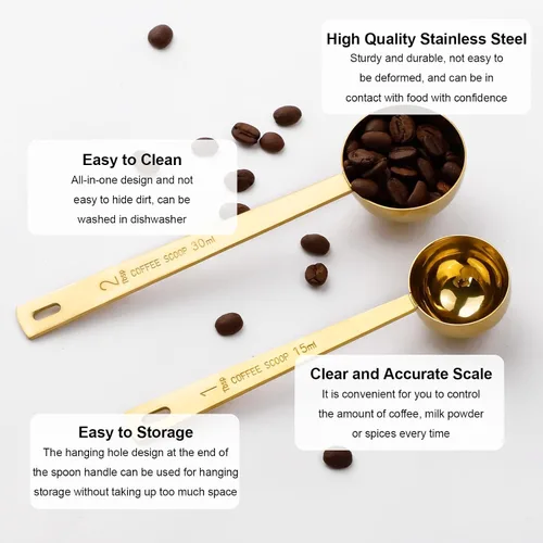 Vista 3 de Juego de 4 cucharas de café doradas de acero inoxidable, 2 unidades, 1 cucharada (0.5 fl oz) y 2 unidades, 1 cucharada (1 cucharada de 1.0 fl oz)