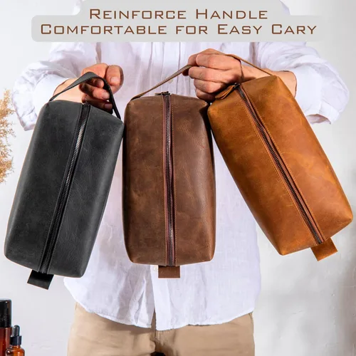 Vista 7 de Neceser de cuero personalizado para hombres – Kit Dopp de afeitado grabado personalizado con nombre o inicial, regalo de viaje para padrinos