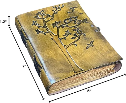 Vista 8 de Leather Journal Tree of Life Embossed – Vintage Leather Diary with Deckle Edge Paper, Rustic Writing Notebook, Grimoire, Sketchbook, Book of