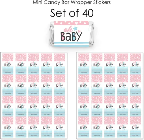 Vista 3 de Big Dot of Happiness Baby Gender Reveal – Mini Candy Bar Wrapper Stickers – Equipo Niño o Niña Fiesta Pequeños Favores – 40