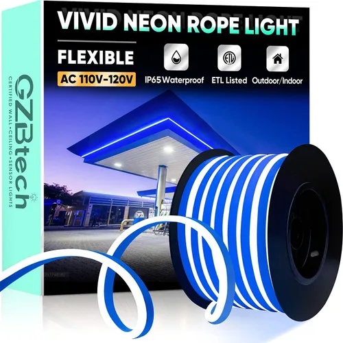 Vista 39 de GZBtech Tira de luces LED flexibles de neón de 16.4 pies, tira de luz impermeable CA de 110-120 V, 120 LEDs/M, iluminación de neón conectable