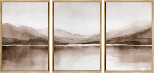 Vista 50 de SIGNWIN Lienzo enmarcado para pared, juego de arte tranquilo con reflejo de lago, acuarela, montaña y agua, ilustraciones modernas, arte abstracto