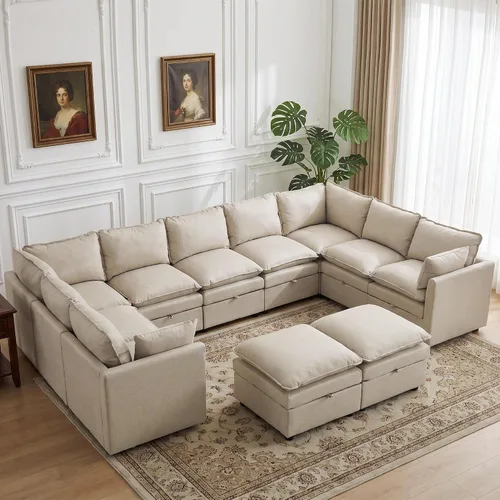 Vista 34 de Otomana cuadrada grande de 27 pulgadas con almacenamiento, reposapiés tapizado moderno con patas antideslizantes para sofá, mesa de café, sala