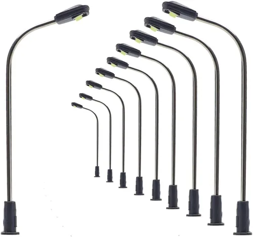 Vista 8 de LQS05 10 unids modelo tren ferrocarril lámpara poste 1.4 in o 1.42 pulgadas luz de calle brillante blanco frío N Z escala LED nuevo