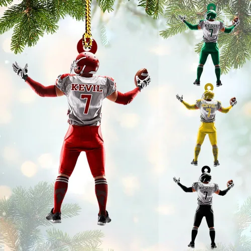 Vista 10 de Adorno acrílico de fútbol americano personalizado 2025, decoración personalizada para árbol de Navidad, recuerdo único de vacaciones, regalo