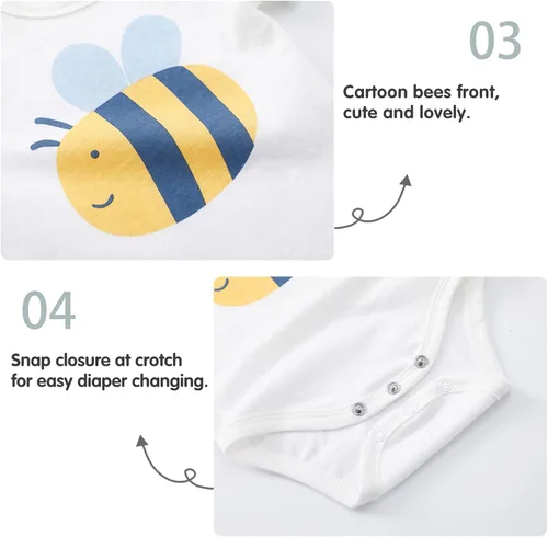 Vista 6 de pureborn Mameluco para bebé, paquete de 2 unidades, unisex, de algodón suave, de una pieza, para niños y niñas de 0 a 24 meses