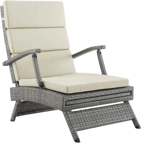 Vista 5 de Modway Envisage - Tumbona de mimbre para patio al aire libre, color gris claro y beige