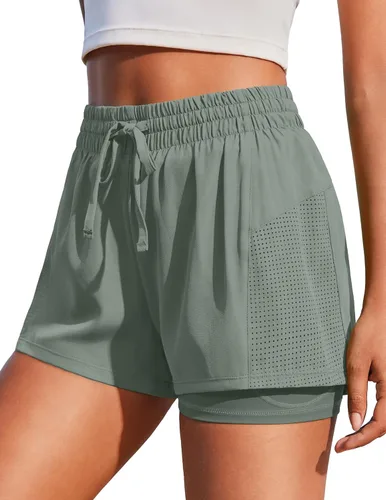 Vista 13 de PINSPARK - Pantalones cortos de cintura alta para mujer, de secado rápido, con bolsillo, para el gimnasio Negro