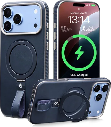 Vista 44 de Butaiga Funda para iPhone 12 Pro Max con correa de cuero, soporte de anillo Negro