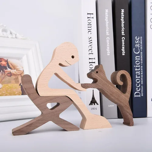 Vista 6 de ISHINE Escultura de madera para hombres y gatos, figuras de animales hechas a mano, decoración de madera, figura coleccionable para oficina en casa