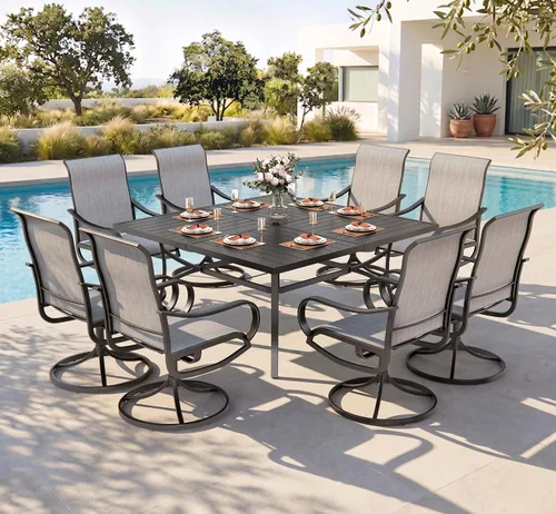 Vista 20 de PHI VILLA Juego de comedor de 5 piezas para patio al aire libre con sillas giratorias (azul) y mesa de comedor de acero de metal de 37 x 37 pulgadas