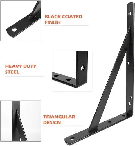 Vista 3 de Soportes de estante de 12 pulgadas, soporte flotante resistente para estantes abiertos, soportes de pared angulares de metal negro para estantes