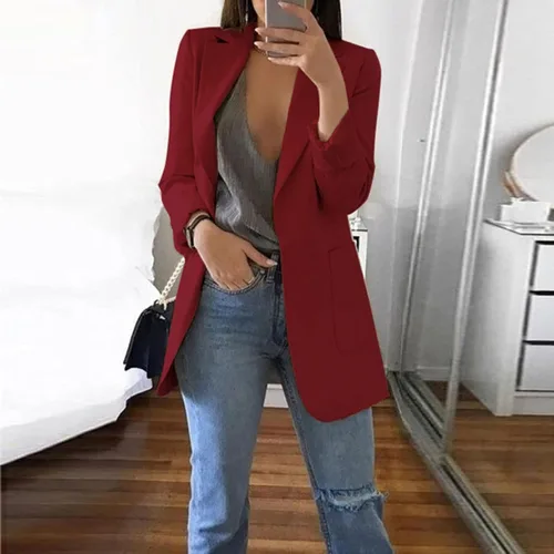 Vista 2 de Chaquetas tipo blazer para mujer, chaqueta de cárdigan de moda con frente abierto, chaqueta casual de manga larga para el trabajo y la oficina