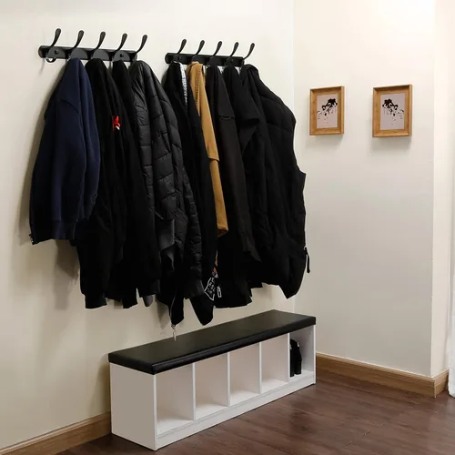Vista 2 de SKOLOO Perchero de pared moderno, perchero de pared de metal con 5 ganchos, resistente riel de pared para colgar abrigos, chaquetas, ropa, Negro
