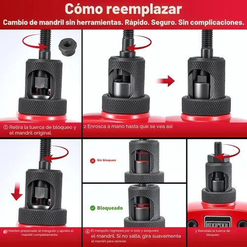Vista 6 de KOOPOOL Kit de herramientas de tuerca remachadora de 14 pulgadas, herramienta de remache resistente con 7 mandriles