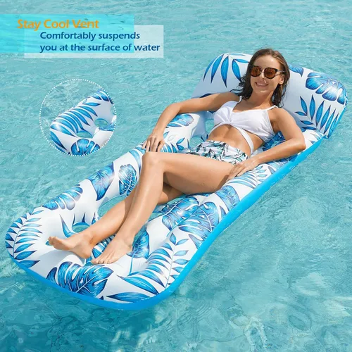 Vista 3 de Jasonwell Flotador inflable para piscina, flotadores, balsas para adultos, tumbona flotante, bronceador solar, flotadores de agua fría, natación