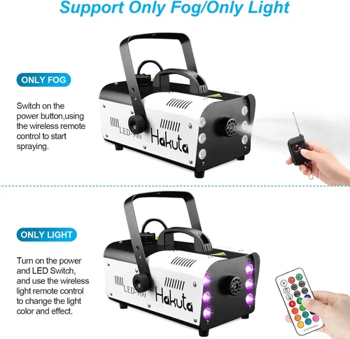 Vista 3 de HAKUTA Máquina de niebla, máquina automática de humo de 900 W con 6 luces LED y 7 variaciones de color, salida de 6000 CFM con control remoto
