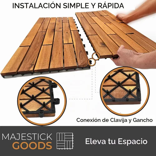 Vista 4 de Majestick Goods Azulejos entrelazados de madera de acacia para terraza. Fácil instalación para suelos de patio y pasarelas con drenaje de base